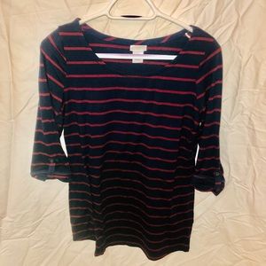 🤰EUC Motherhood Maternity Navy & Red Striped 3/4 Sleeve Top